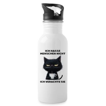 Ich hasse Menschen - Katze Kaffee Kaffeeliebhaber - Trinkflasche mit integriertem Trinkhalm - Weiß - Rechts