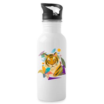 Tigre en fleur – Motif nature puissant - Gourde avec paille intégrée - blanc - Droite