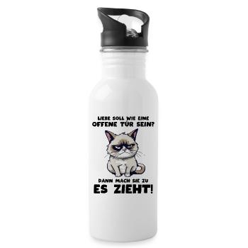 Süße Grump Katze: "Liebe ist wie eine offene Tür" - Trinkflasche mit integriertem Trinkhalm - Weiß - Rechts