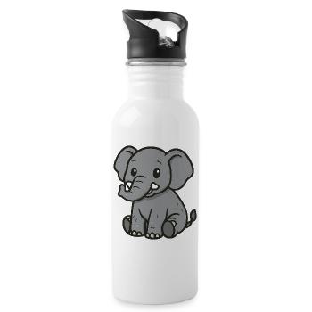 Cute Cartoon Elephant – Gentle Giant - Water bottle with straw - white - Right
