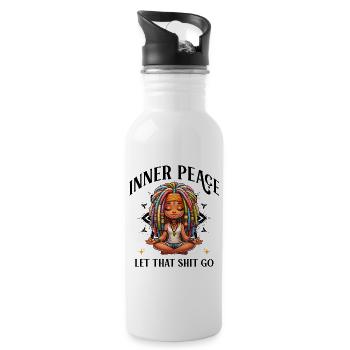 Colorful Meditation Figure Dreadlocks Yoga - Water bottle with straw - white - Right