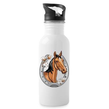 Tête de cheval dans un cadre en forme de fer à cheval - Gourde avec paille intégrée - blanc - Droite