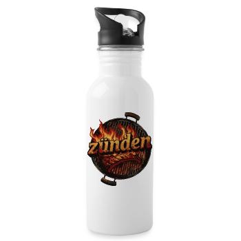 zünden grillen Grill BBQ anzünden Geschenk - Trinkflasche mit integriertem Trinkhalm - Weiß - Rechts