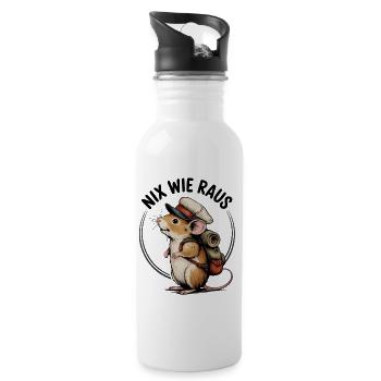 Nix wie weg lustige Maus mit Rucksack geht wandern - Trinkflasche mit integriertem Trinkhalm - Weiß - Rechts