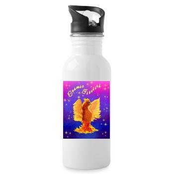 Ein orangefarbener kosmischer Cyber-Vogel - Trinkflasche mit integriertem Trinkhalm - Weiß - Rechts