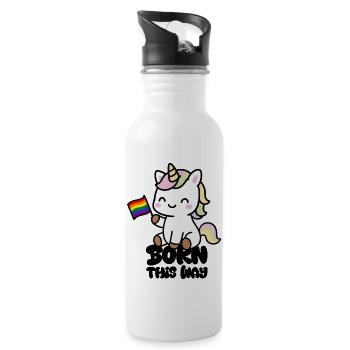Kleines Einhorn mit Regenbogenfahne "Born this Way - Trinkflasche mit integriertem Trinkhalm - Weiß - Rechts