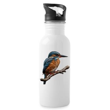 Lebendiger Eisvogel Natur Illustration - Trinkflasche mit integriertem Trinkhalm - Weiß - Rechts