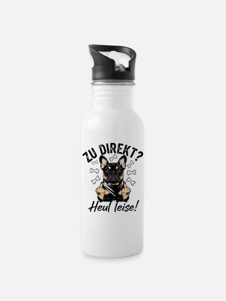 Coole Französische Bulldogge - Trinkflasche mit integriertem Trinkhalm - Weiß
