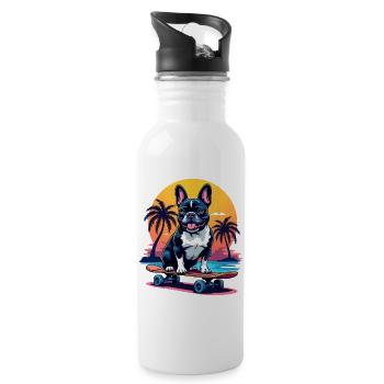 Skater Bulldogge - Trinkflasche mit integriertem Trinkhalm - Weiß - Rechts