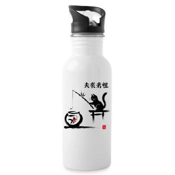 Minimalist Leaf Pattern on Bold Background - Water bottle with straw - white - Right