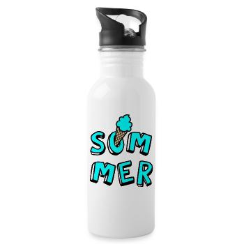 Summer Cream Waffle Comic Style Fun Joie de vivre Fan - Water bottle with straw - white - Right