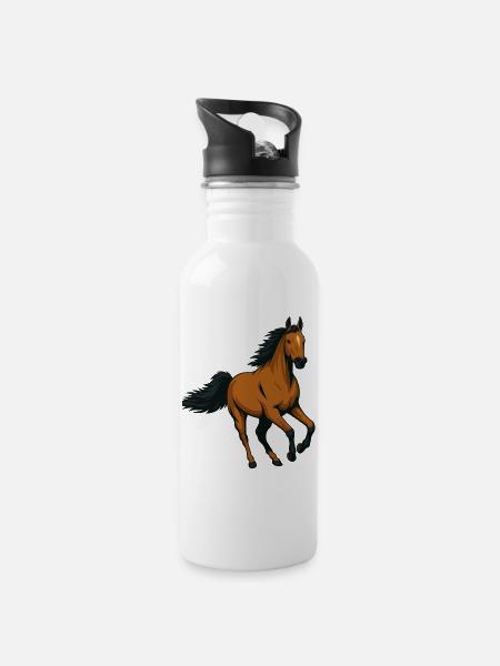 Galloping Amber Stallion - Water bottle with straw - white