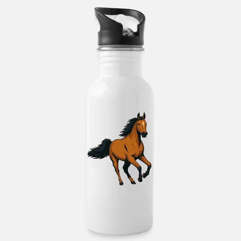 Galloping Amber Stallion - Water bottle with straw - white