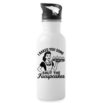 Sarkastisches Retro Design – Shut The Fucupcakes V - Trinkflasche mit integriertem Trinkhalm - Weiß - Rechts
