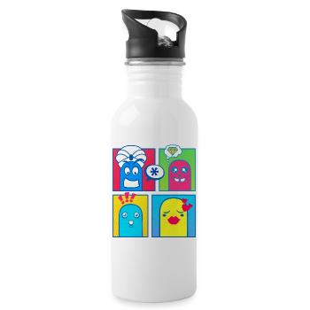 Petites créatures (bande dessinée, pop art) - Gourde avec paille intégrée - blanc - Droite