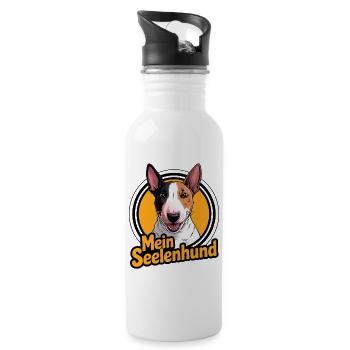 Minibullterrier - mein Seelenhund - Trinkflasche mit integriertem Trinkhalm - Weiß - Rechts