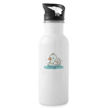 Süßer Cartoon Papagei mit Schwimmring im Wasser - Trinkflasche mit integriertem Trinkhalm - Weiß - Rechts