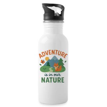Nature adventure with fox and mountains - Water bottle with straw - white - Right
