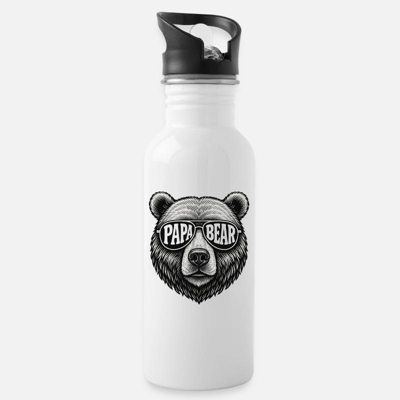 Geschenkidee Papa Bear Retro Look mit Sonnenbrille - Trinkflasche mit integriertem Trinkhalm - Weiß