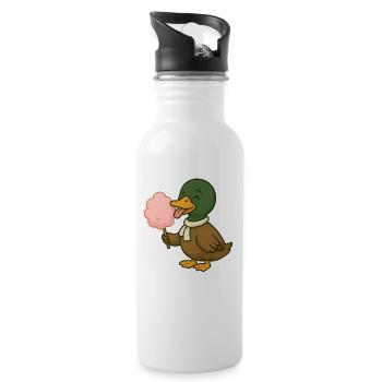 Verspieltes Enten-Motiv mit Zuckerwatte - Trinkflasche mit integriertem Trinkhalm - Weiß - Rechts