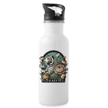 Elegant White Tiger with Floral Accents - Water bottle with straw - white - Right