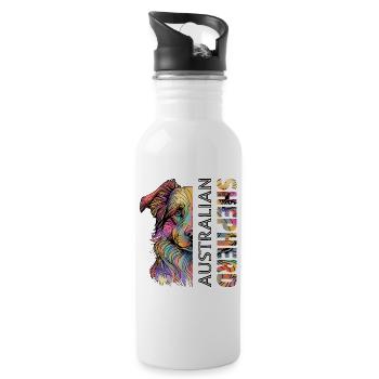 Australian Shepherd - Trinkflasche mit integriertem Trinkhalm - Weiß - Rechts