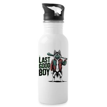 Apocalypse Husky Gas Mask Design - Water bottle with straw - white - Right