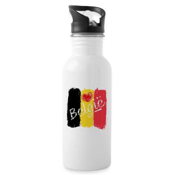 Belgium Flag with Heart – Grunge Design - Water bottle with straw - white - Right