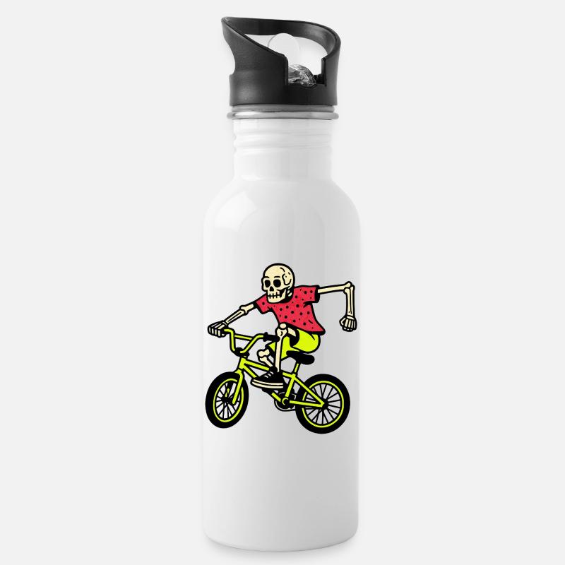 Squelette de BMX néon en figures – ambiance rétro - Gourde avec paille intégrée - blanc