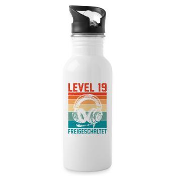 19th Birthday Men Gamer Level 19 Unlocked - Water bottle with straw - white - Right