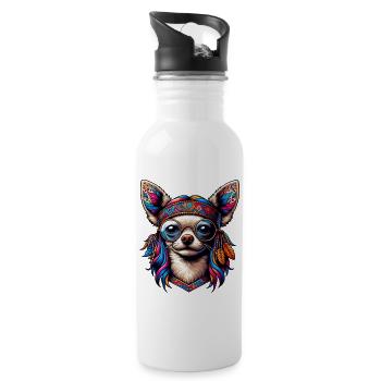 Chihuahua mit buntem Ethno-Motiv - Trinkflasche mit integriertem Trinkhalm - Weiß - Rechts