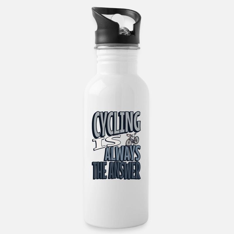 Cycling is always the answer - Trinkflasche mit integriertem Trinkhalm - Weiß