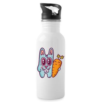 Blue doodle rabbit with carrot - Water bottle with straw - white - Right
