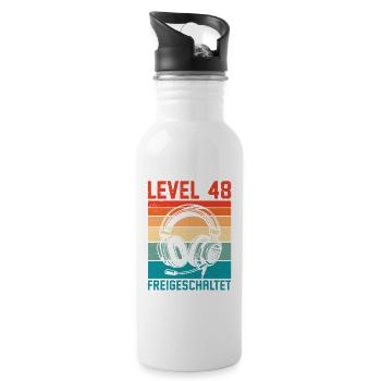 48. Geburtstag Männer Gamer Level 48 Unlocked - Trinkflasche mit integriertem Trinkhalm - Weiß - Rechts