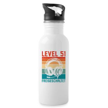 51st Birthday Men Gamer Level 51 Unlocked - Water bottle with straw - white - Right