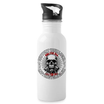 Biker Chopper Motorradfahrer Skull mit Motor - Trinkflasche mit integriertem Trinkhalm - Weiß - Rechts