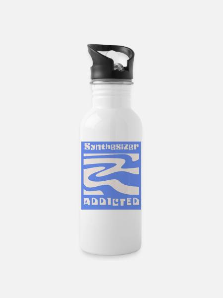 Synthesizer addicted Synth Modular - Trinkflasche mit integriertem Trinkhalm - Weiß