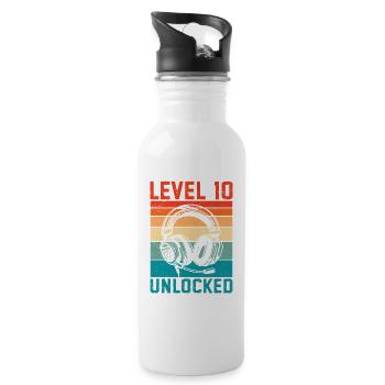 Level 10 freigeschaltet, 10. Jubiläum - Trinkflasche mit integriertem Trinkhalm - Weiß - Rechts