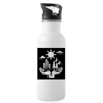 Urban Nature Harmony Illustration - Water bottle with straw - white - Right
