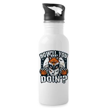 Werwolf-Fuchs: Howl You Doin? Halloweennacht - Trinkflasche mit integriertem Trinkhalm - Weiß - Rechts
