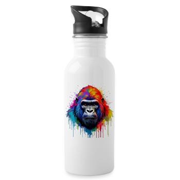 Rainbow Gorilla Art Splash - Water bottle with straw - white - Right
