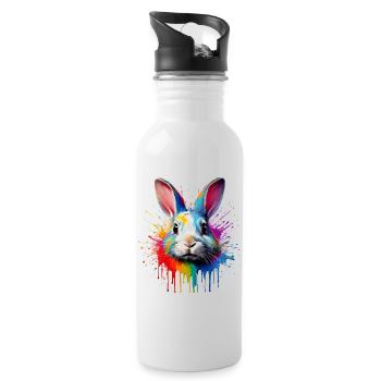 Kaninchen Farbschleier - Trinkflasche mit integriertem Trinkhalm - Weiß - Rechts