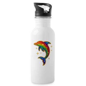 Rainbow Dolphin Glitter - Water bottle with straw - white - Right