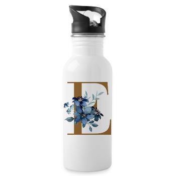 Florales E – Goldener Buchstabe mit Blüten - Trinkflasche mit integriertem Trinkhalm - Weiß - Rechts