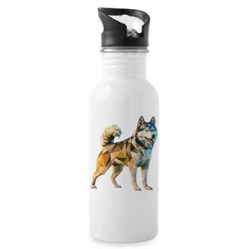Siberian Husky - Cooles Low Poly Logo - Trinkflasche mit integriertem Trinkhalm - Weiß - Rechts