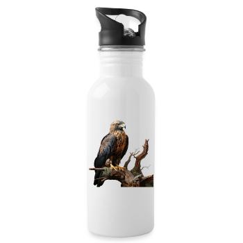 Imperial eagle on mossy branch - Water bottle with straw - white - Right
