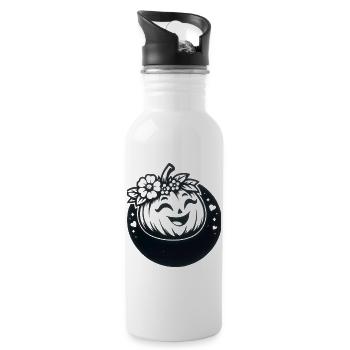 friendly pumpkin with flowers - Water bottle with straw - white - Right