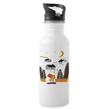 Nordic bear in winter - Water bottle with straw - white - Right