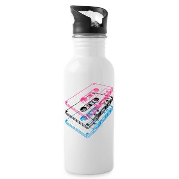 Kassetten 3D – Retro Mixtape Vintage Perspektive - Trinkflasche mit integriertem Trinkhalm - Weiß - Rechts
