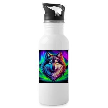 Wolf - Water bottle with straw - white - Right